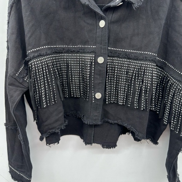 JW SIGNAUTRE L. ANGELES Black fringe STUD cowboy concert core woman jacket L - Picture 4 of 15